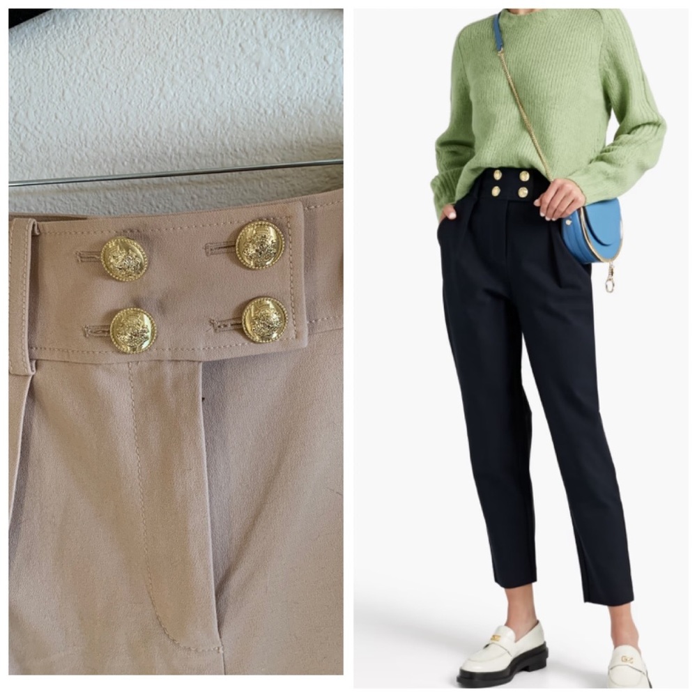Derek Lam 10 Crosby cropped gold buttons tapered pants in tan